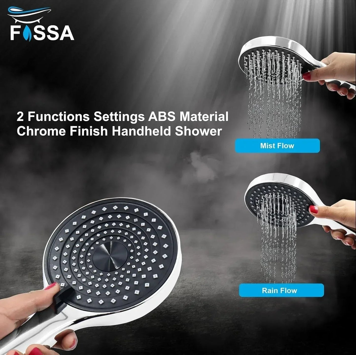 Alpha 2 Sprey Modes Chrome Finish Hand Shower With 1.5 Meter 304- Grade Stainless Steel Hose Pipe & Hook