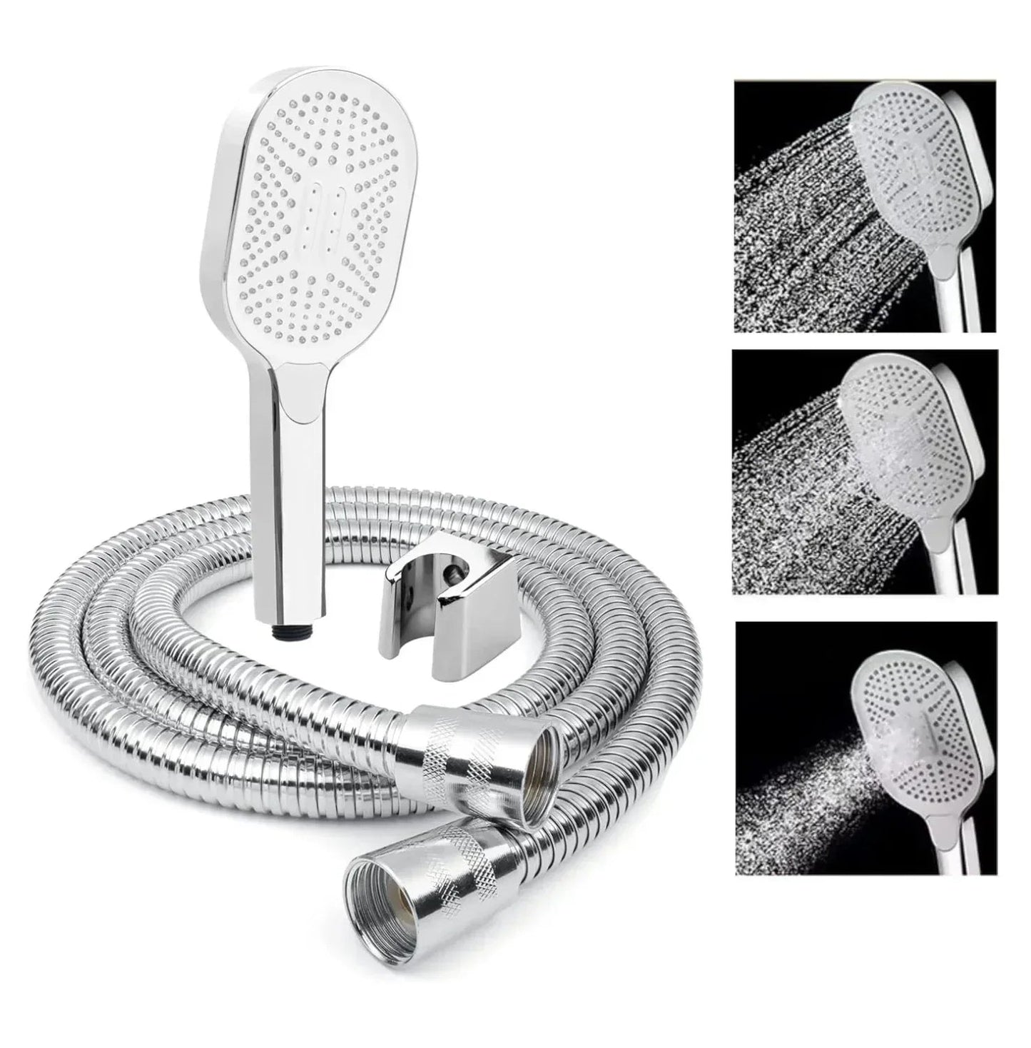 Thunder 3 Sprey Modes White Chrome Finish Hand Shower With 1.5 Meter 304- Grade Stainless Steel Hose Pipe & Hook