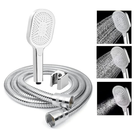 Thunder 3 Sprey Modes White Chrome Finish Hand Shower With 1.5 Meter 304- Grade Stainless Steel Hose Pipe & Hook