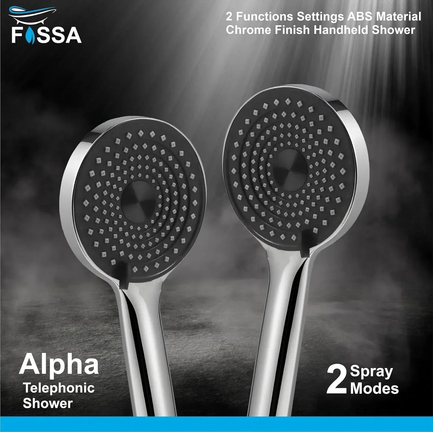 Alpha 2 Sprey Modes Chrome Finish Hand Shower With 1.5 Meter 304- Grade Stainless Steel Hose Pipe & Hook