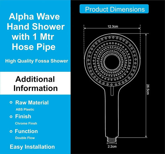 Alpha 2 Sprey Modes Chrome Finish Hand Shower With 1.5 Meter 304- Grade Stainless Steel Hose Pipe & Hook