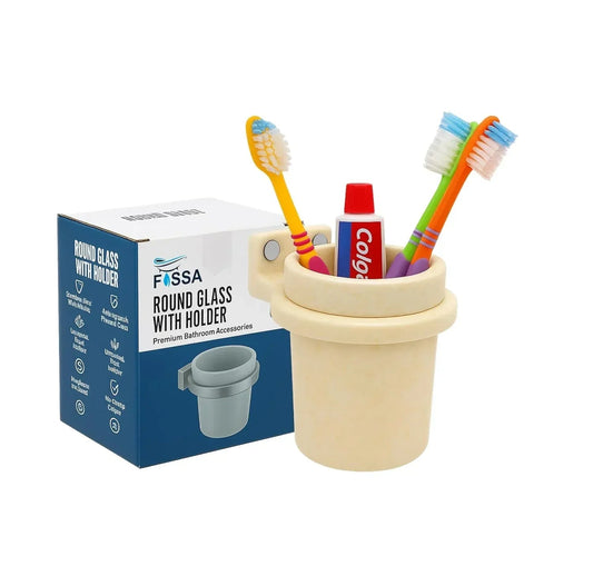Ceramic Ivory Unbreakable Brush Holder Round Glossy Finish (RM-123)