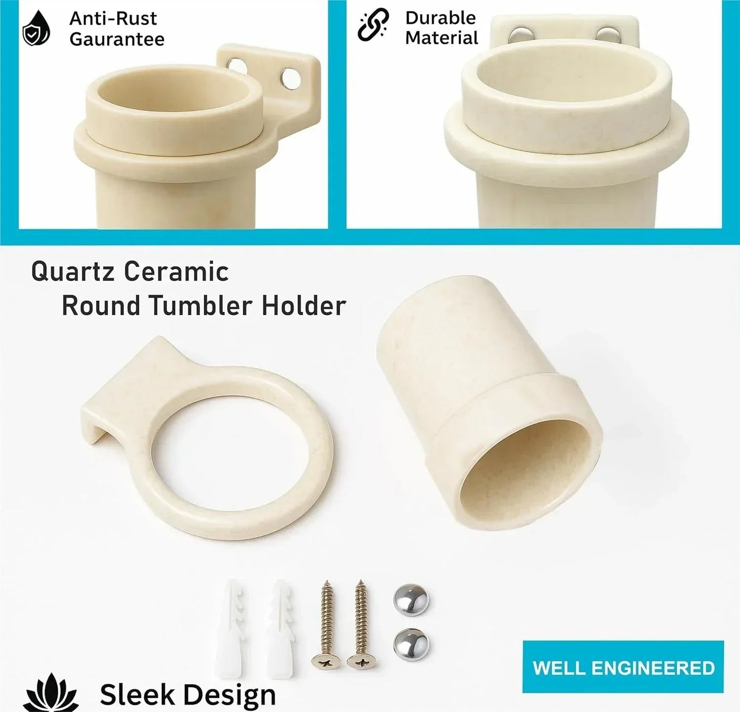 Ceramic Ivory Unbreakable Brush Holder Round Glossy Finish (RM-123)