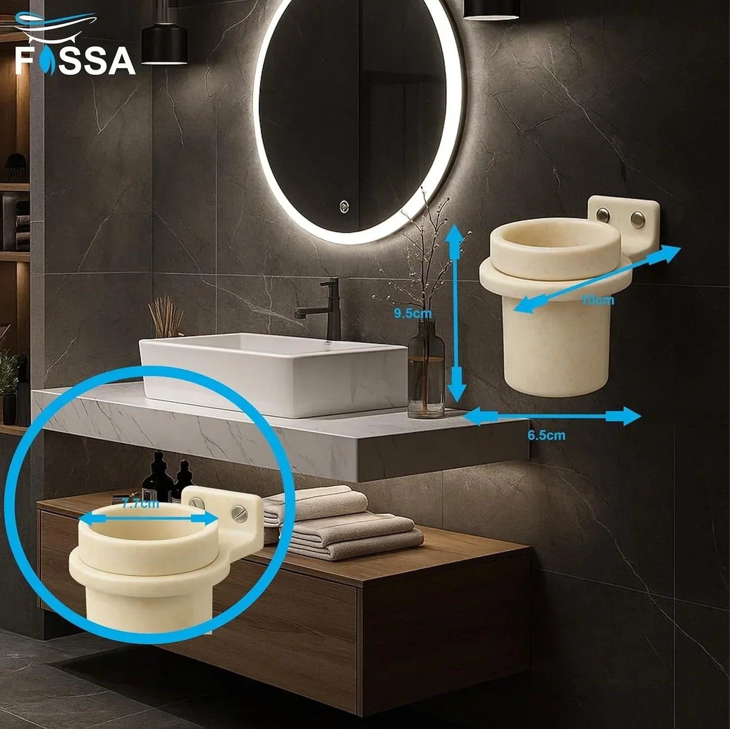 Ceramic Ivory Unbreakable Brush Holder Round Glossy Finish (RM-123)