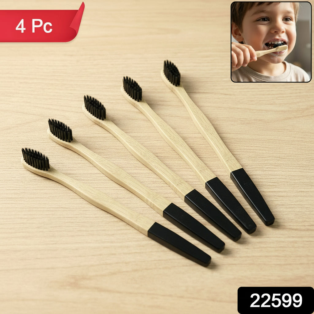 Natural Bamboo Toothbrush With Soft Charcoal Bristles (1 Pc)