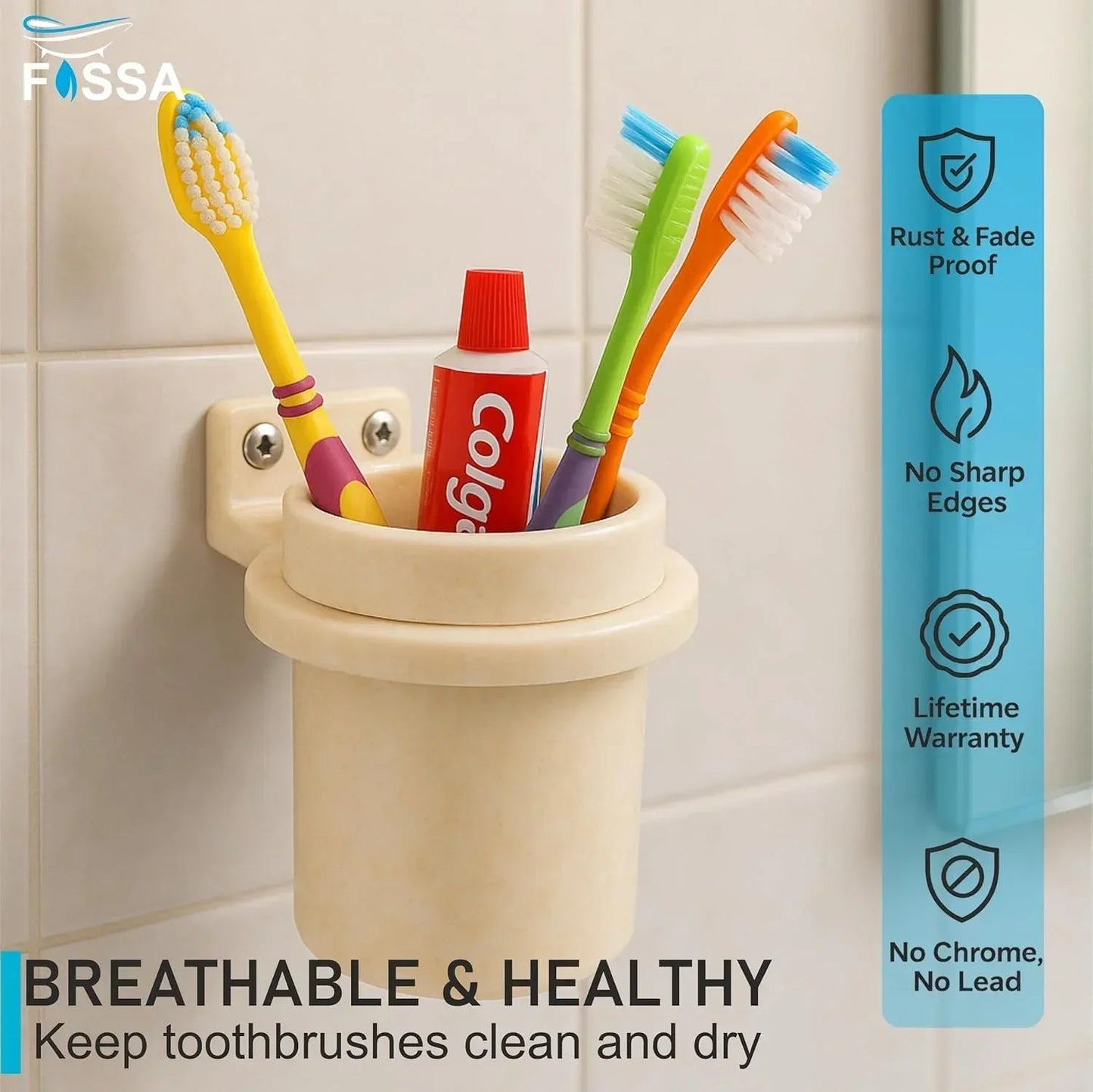 Ceramic Ivory Unbreakable Brush Holder Round Glossy Finish (RM-123)