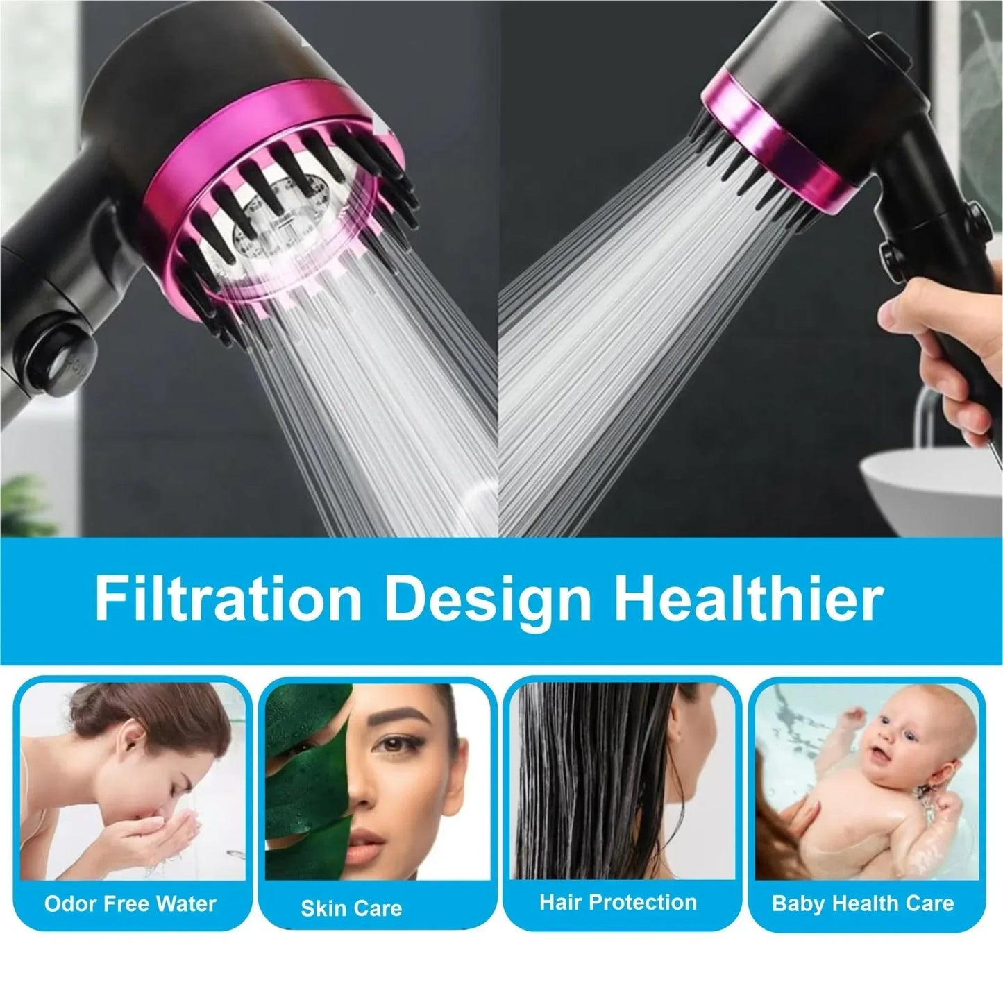 Snow 3 Modes ABS Black Pink Finish Hand Shower Only