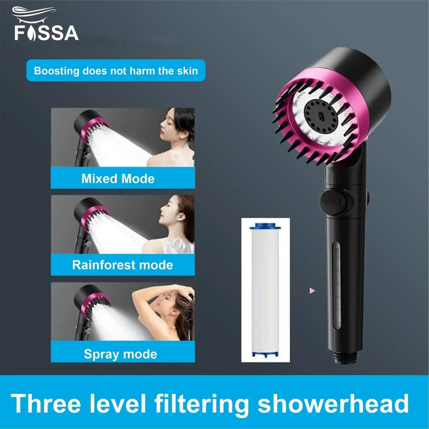 Snow 3 Modes ABS Black Pink Finish Hand Shower Only